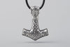Thor’s Hammer with Geri and Freki Wolves Silver Pendant (Big) - Norse Wolves