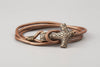 Beige Leather Bracelet with Bronze Thor's Hammer Mjolnir - Norse Wolves