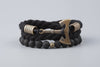 Set of Black Cotton and Lava Bracelets with Bronze Double Axe - Norse Wolves