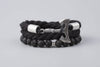 Set of Black Cotton and Lava Bracelets with Silvered Bronze Double Axe - Norse Wolves