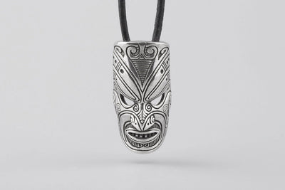 Maori Warrior Mask Silver Pendant - Norse Wolves