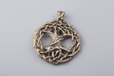 Tree of Life Yggdrasil Bronze Pendant - Norse Wolves