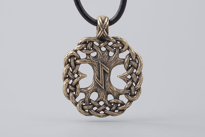 Yggdrasil Tree of Life Bronze Pendant - Norse Wolves