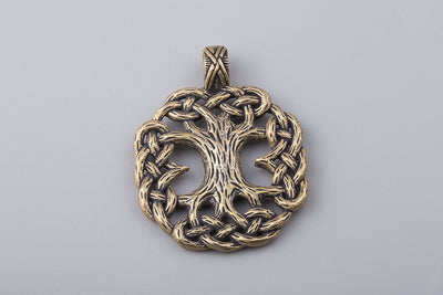 Yggdrasil Tree of Life Bronze Pendant - Norse Wolves