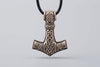 Thor’s Hammer with Geri and Freki Wolves Bronze Pendant (Small) - Norse Wolves