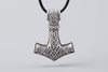 Thor’s Hammer with Geri and Freki Wolves Silvered Bronze Pendant (Medium) - Norse Wolves
