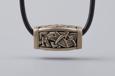 Odin with Ravens/ Fenrir/ Jormungand Bronze Pendant - Norse Wolves
