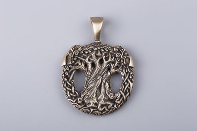 Tree of Life Yggdrasil with Odin's Ravens Bronze Pendant - Norse Wolves
