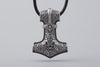 Thor’s Hammer with Hugin and Munin Ravens Silvered Bronze Pendant - Norse Wolves