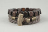 Set of Beige Cotton and Wooden Bracelets with Bronze Thor’s Hammer - Norse Wolves