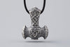 Thor’s Hammer Mjolnir Silvered Bronze Pendant - Norse Wolves