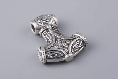 Thor’s Hammer with Odin and Ravens Silver Pendant - Norse Wolves