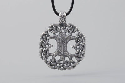 Yggdrasil Tree of Life Silvered Bronze Pendant - Norse Wolves