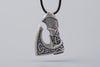 Viking Big Axe Silvered Bronze Pendant - Norse Wolves