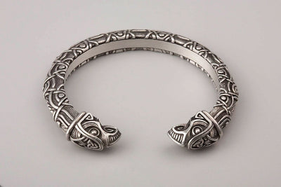 Pewter Bracelet with Odin's Ravens Heads - Norse Wolves