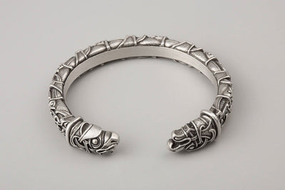 Pewter Bracelet with Odin's Ravens Heads (Oseberg Style) - Norse Wolves