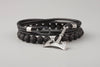Set of Black Leather and Lava Bracelets with Silvered Bronze Double Axe - Norse Wolves