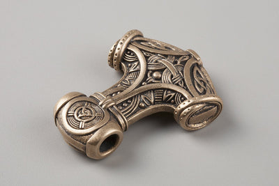 Thor’s Hammer with Odin and Ravens Bronze Pendant - Norse Wolves