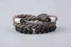 Set of Brown Cotton and Lava Bracelets with Silvered Bronze Axe - Norse Wolves