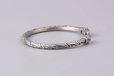 Viking Silver Bracelet with Dragon's Heads - Norse Wolves