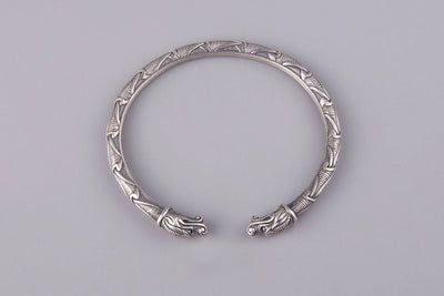 Viking Silver Bracelet with Dragon's Heads - Norse Wolves