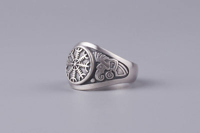 Helm of Awe Silver Viking Ring - Norse Wolves
