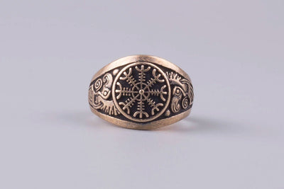 Helm of Awe Bronze Viking Ring - Norse Wolves