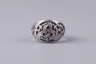 Triquetra Silvered Bronze Ring - Norse Wolves