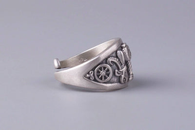Thor's Hammer Silver Ring - Norse Wolves
