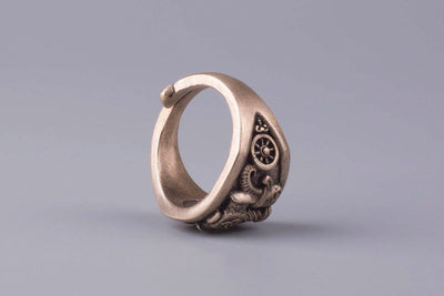Thor's Hammer Bronze Ring - Norse Wolves