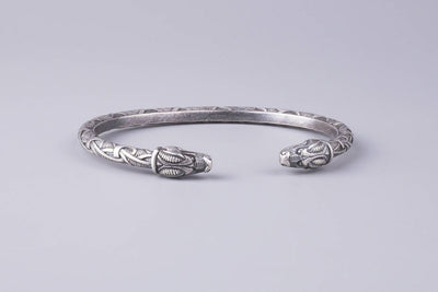 Viking Silvered Bronze Bracelet with Dragon's Heads - Norse Wolves