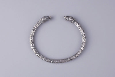Viking Silvered Bronze Bracelet with Dragon's Heads - Norse Wolves
