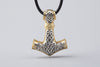 Thor’s Hammer with Geri and Freki Wolves Silver Gilding Rhodium Plated Pendant - Norse Wolves