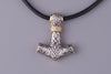 Thor’s Hammer with Geri and Freki Wolves Silver Gilding Rhodium Plated Pendant - Norse Wolves