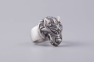 Wolf Fenrir Silvered Bronze Ring - Norse Wolves