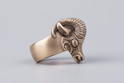 Thor's Goat Tanngrisnir Viking Bronze Ring - Norse Wolves