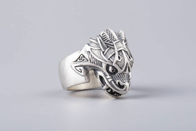 Jormungand Midgard Serpent Viking Sterling Silver Ring - Norse Wolves
