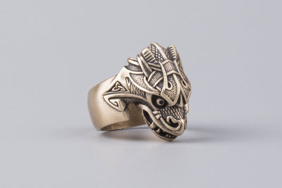 Jormungand Midgard Serpent Viking Bronze Ring - Norse Wolves