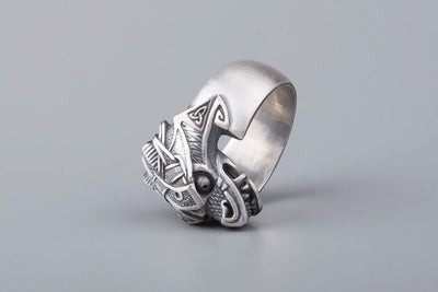 Jormungand Midgard Serpent Viking Silvered Bronze Ring - Norse Wolves