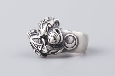 Scoll and Hati Wolves Silvered Bronze Ring - Norse Wolves