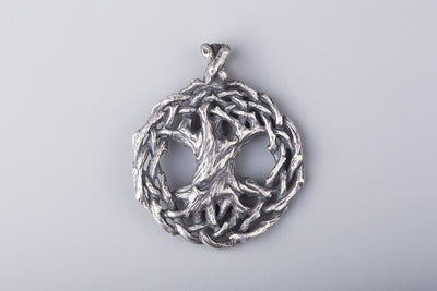 Tree of Life Yggdrasil Silvered Bronze Pendant - Norse Wolves