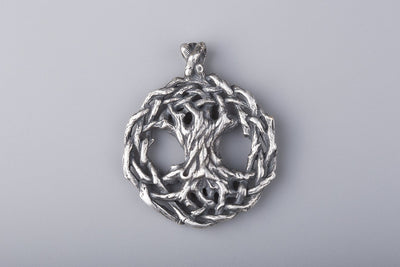 Tree of Life Yggdrasil Silvered Bronze Pendant - Norse Wolves