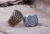 Vegvisir and Jormungand Silvered Bronze Ring - Norse Wolves