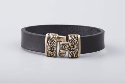 Black Leather Strap With Bronze Clasp | Make Your Own Viking Bracelet - Norse Wolves