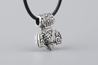 Thor’s Hammer with Raven Silver Pendant - Norse Wolves
