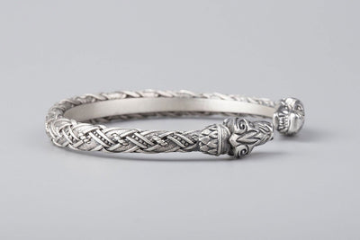 Viking Silver Bracelet with Wolves Heads - Norse Wolves