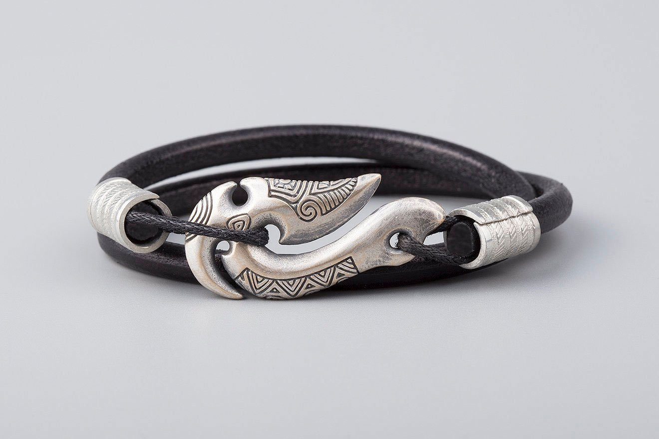 Fish Hook Braided Leather Bracelet