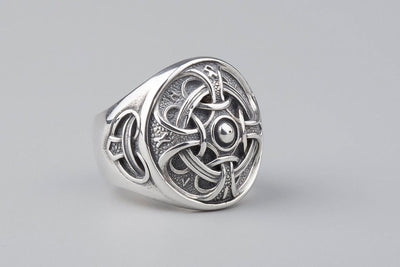 Hail Odin Viking Silver Ring - Norse Wolves