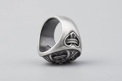 Hail Odin Viking Silvered Bronze Ring - Norse Wolves
