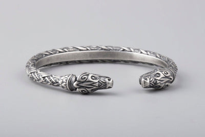 Viking Silvered Bronze Bracelet with Wolves Heads - Norse Wolves